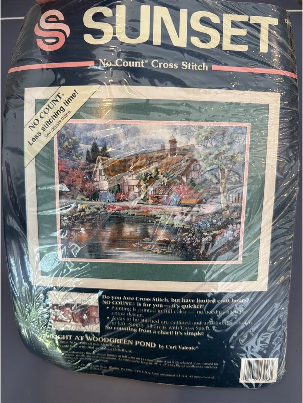 Vtg 1994 Sunset No Count Crosstitch Twilight At WoodGreen Pond New Sealed
